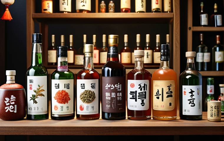 A curated online traditional Korean alcohol platform showcasing various regional specialties, detailed product information, and easy accessibility for online shopping. Focus on visual appeal with diverse bottles and ingredients.